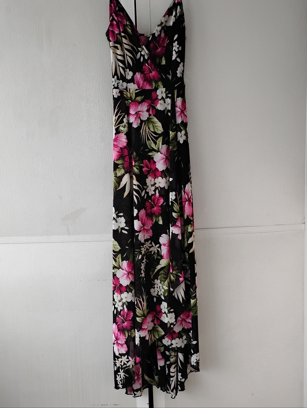 Charlotte Russe Floral Dress Floral Black Maxi Dress with Pink Hibiscus Print